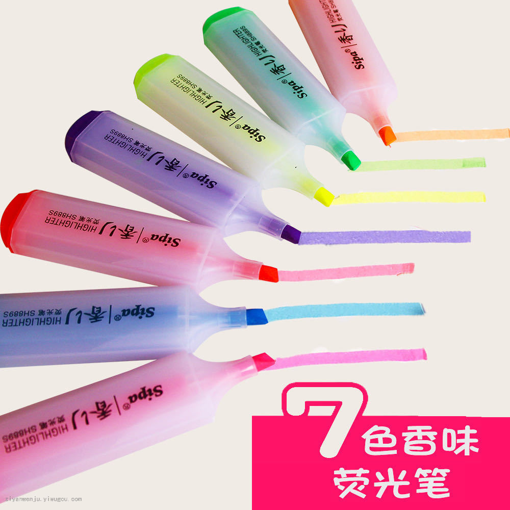 Chinese cypress scented highlighter 7-color marker underline marker hand holder oblique head scrub rod watercolor pen