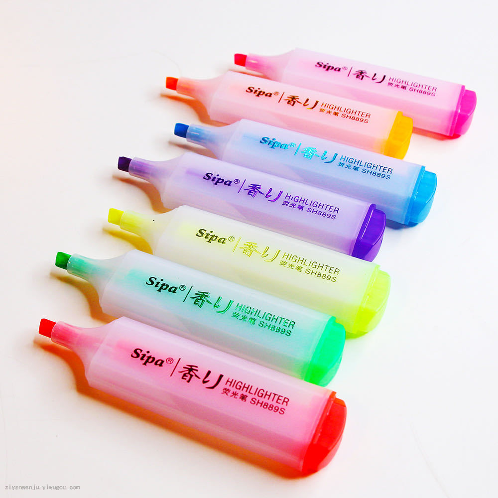 Chinese cypress scented highlighter 7-color marker underline marker hand holder oblique head scrub rod watercolor pen