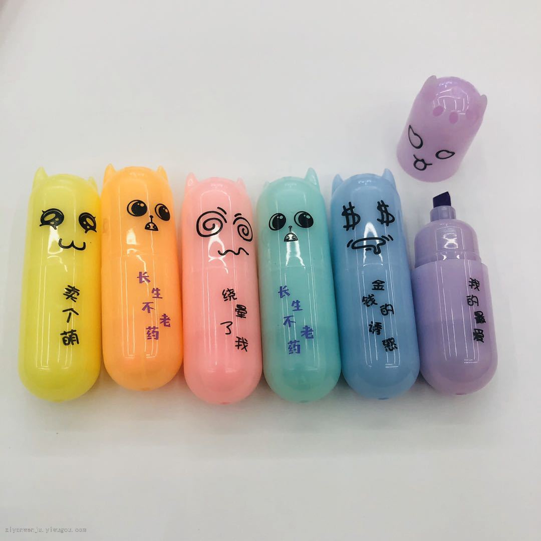 Tenfu cartoon cute mini pill highlighter marker note marker pen student Imp Highlighter