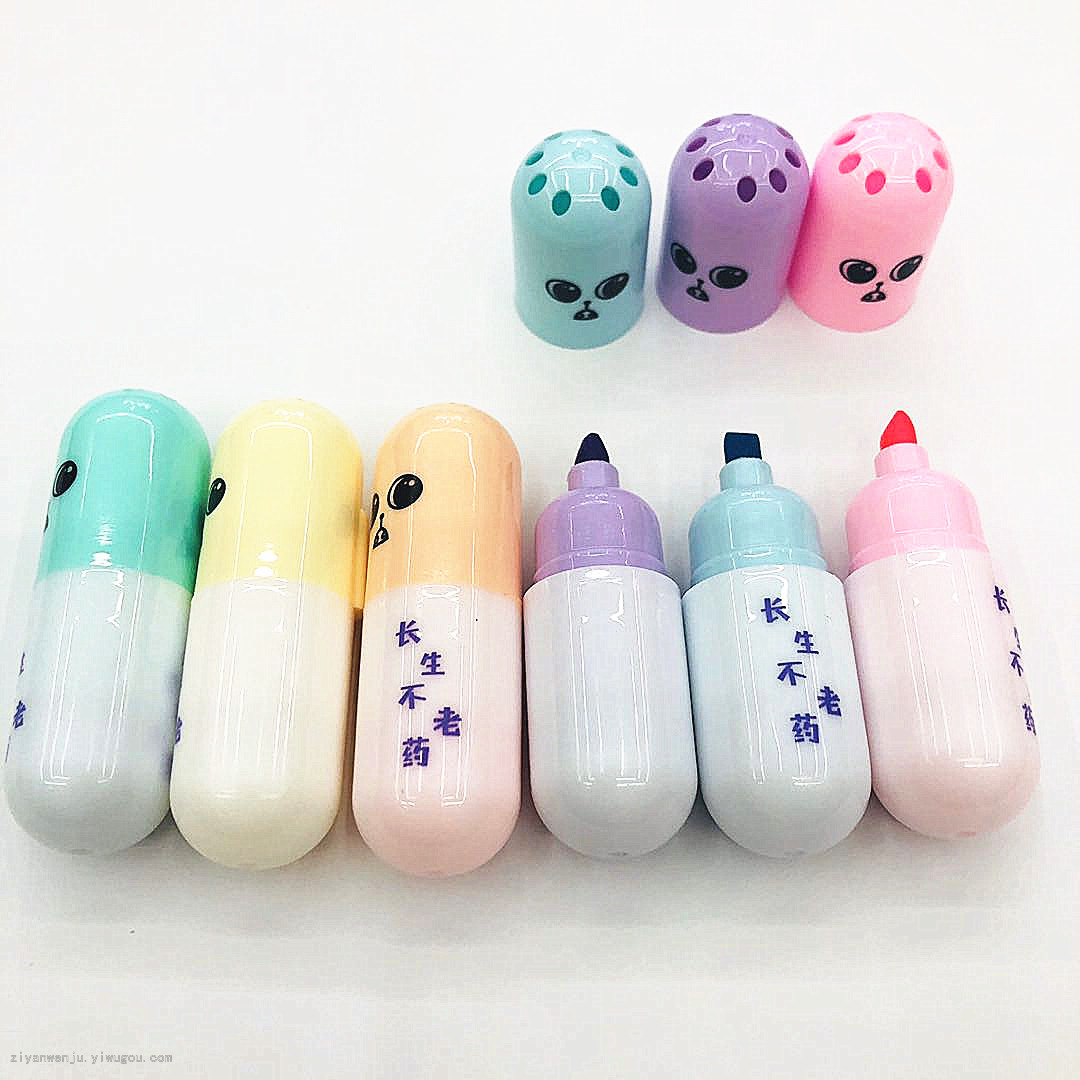 Tenfu cartoon cute mini pill highlighter marker note marker pen student Imp Highlighter