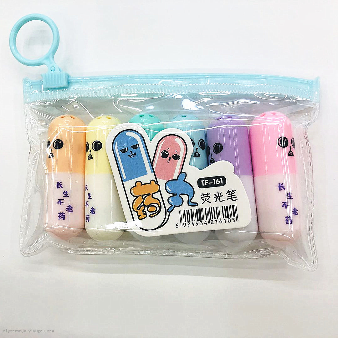 Tenfu cartoon cute mini pill highlighter marker note marker pen student Imp Highlighter