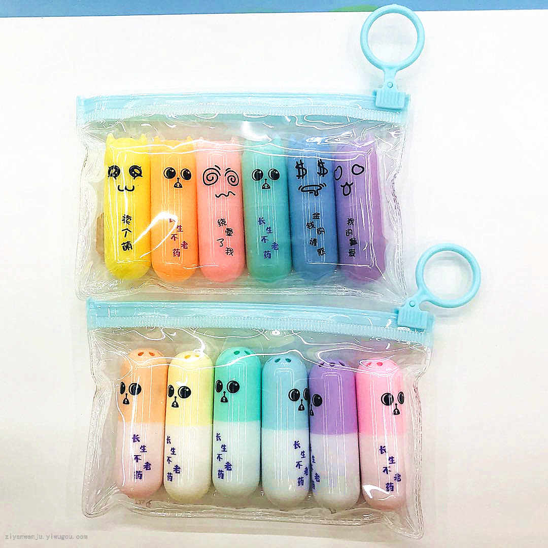 Tenfu cartoon cute mini pill highlighter marker note marker pen student Imp Highlighter Tenfu cartoon cute mini pill highlighter marker note marker pen student Imp Highlighter