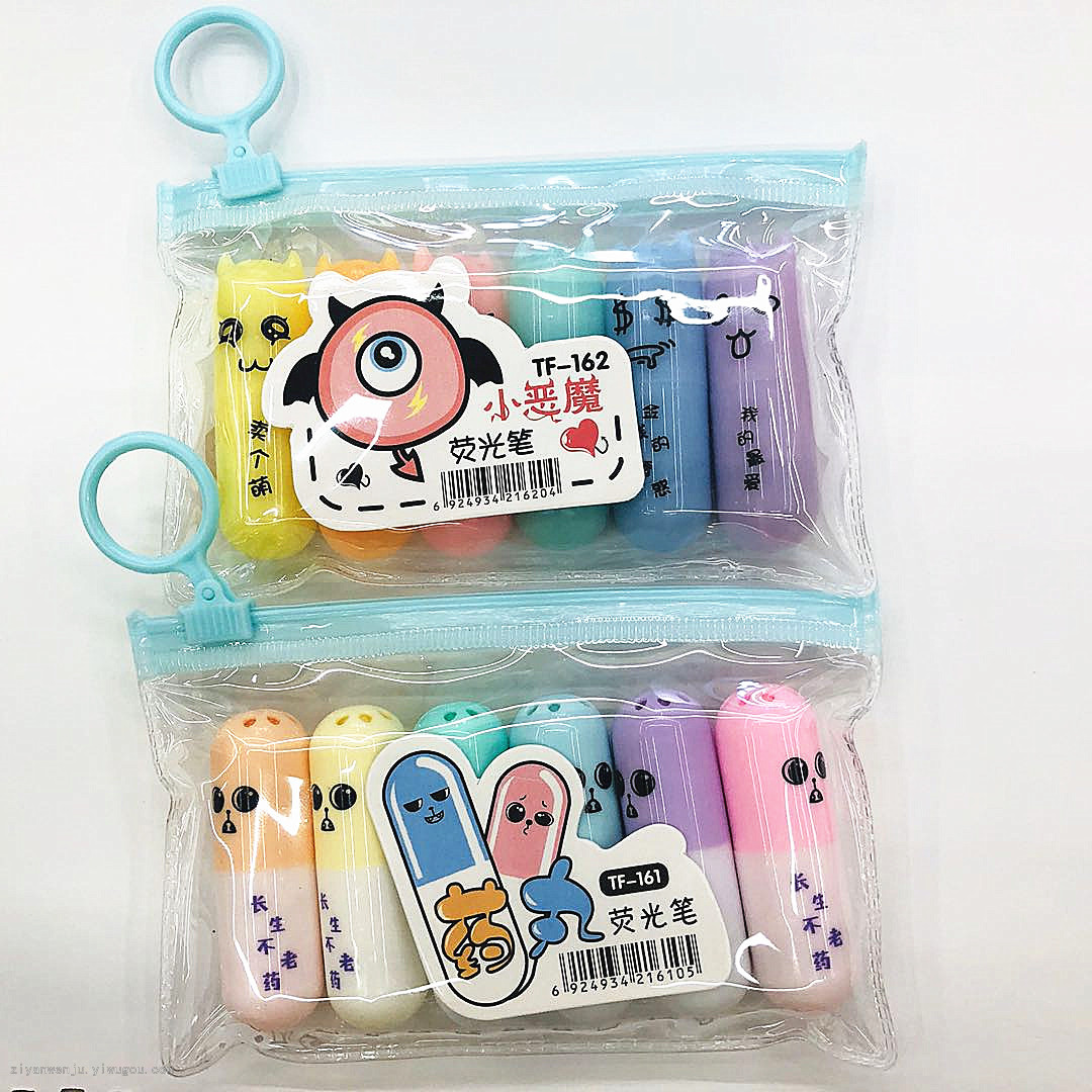 Tenfu cartoon cute mini pill highlighter marker note marker pen student Imp Highlighter Tenfu cartoon cute mini pill highlighter marker note marker pen student Imp Highlighter