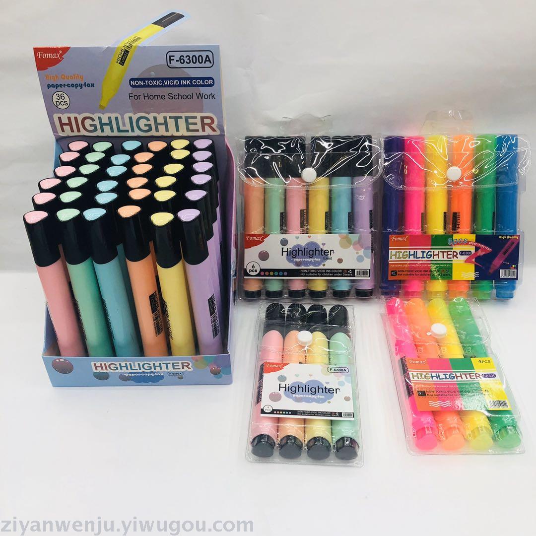 4 highlighter pens and 6 highlighter pens in PVC bag with key marking pen color marker pen