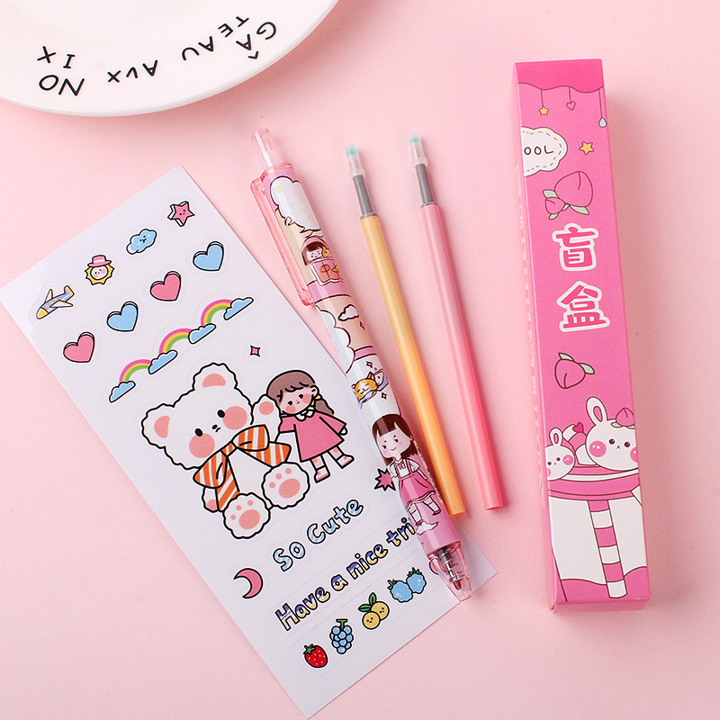 Creative Cartoon Lucky Blind Box Pen Gel Pen Surprise Box Cute Sticker Student Stationery Blind Box Wholesale