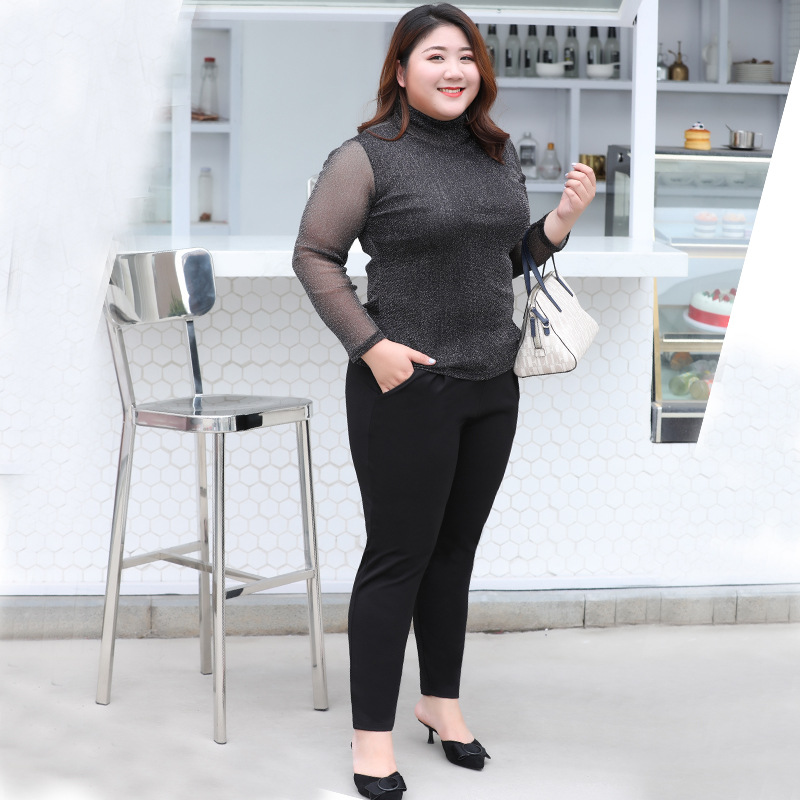2022 Spring plus Size plus Size Plump Girls Casual Trousers Fat mm Tappered Pencil Pants Slimming Korean Style