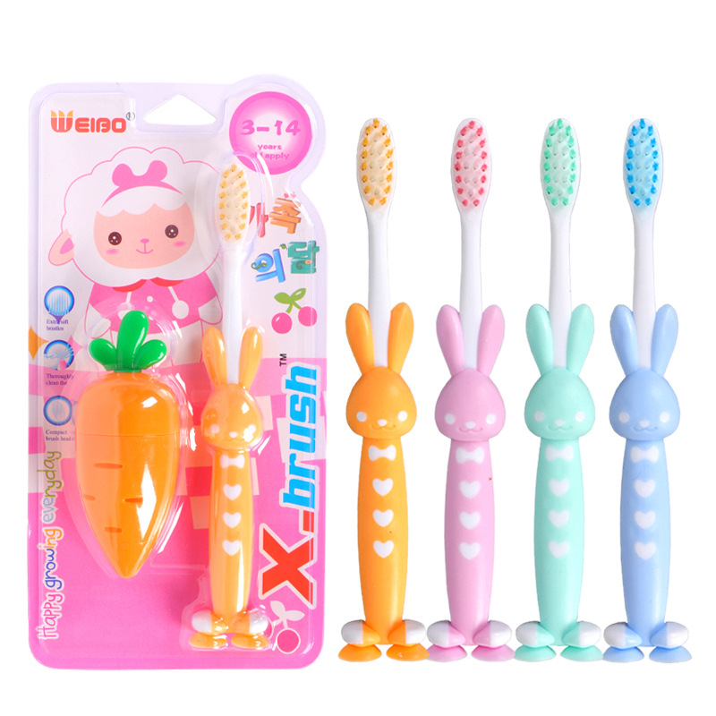 Children cartoon toothbrush soft bristles carrot pencil sharpener rabbit toothbrush set wholesaler over primary school