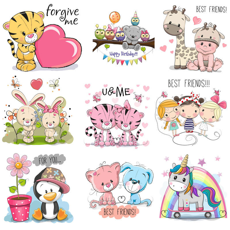 Cartoon Animal Pattern Children Clothes Sticker Patch Thermal Transfer Stickers Offset Heat Transfer Clothing Printing Decorative Sticker