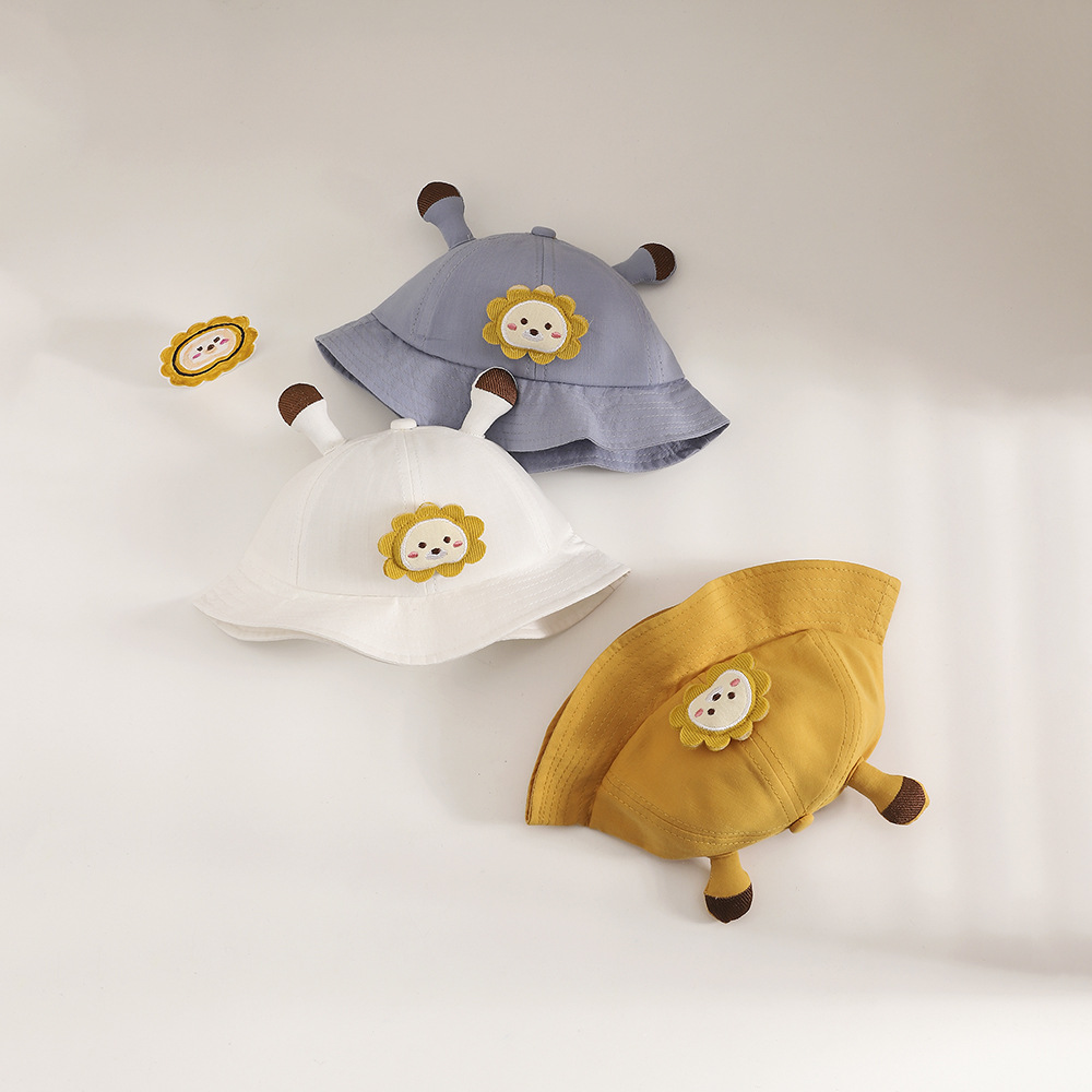 Children Hat Spring and Summer Cartoon Three-Dimensional Lion Cloth Sticker Little Kids Baby Bucket Hat Cute Antenna Baby Hat