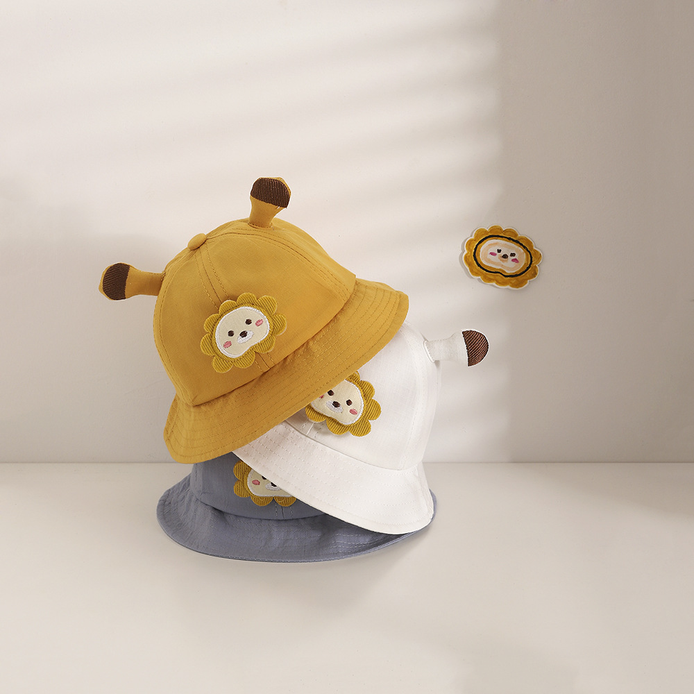 Children Hat Spring and Summer Cartoon Three-Dimensional Lion Cloth Sticker Little Kids Baby Bucket Hat Cute Antenna Baby Hat