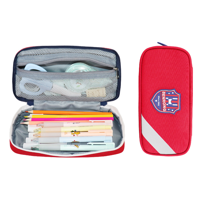 Large Capacity Elementary Students&#039; Pencil Bag Simple Canvas Oxford Cloth Brush Storage Bag Neoprene Children&#039;s Stationery Box