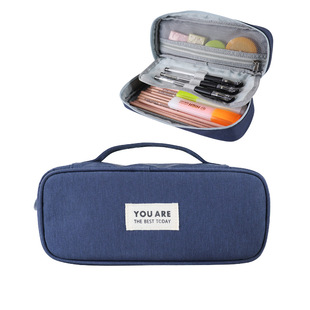 Large Capacity Elementary Students' Pencil Bag Simple Canvas Oxford Cloth Brush Storage Bag Neoprene Children's Stationery Box