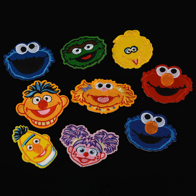 Korean Style Sesame Street Cloth Sticker Cartoon Embroidered Brooch Sesame Street Shoes and Hats Bag Accessories All-Matching Jeans Badge Brooch