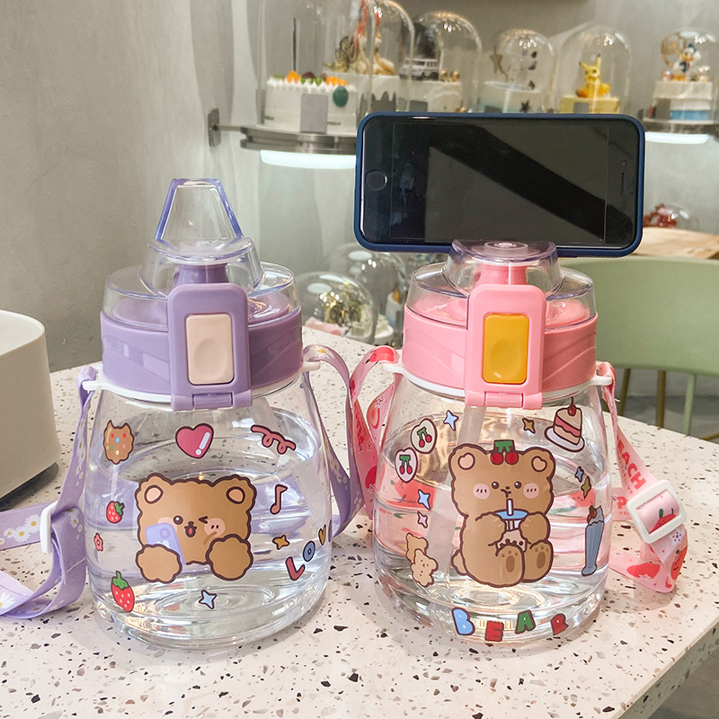 Cartoon Cute Mobile Phone Bracket Net Red Big Belly Water Cup Creative DIY Sticker Portable Lanyard Strap Student Plastic Cup