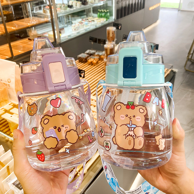 Cartoon Cute Mobile Phone Bracket Net Red Big Belly Water Cup Creative DIY Sticker Portable Lanyard Strap Student Plastic Cup