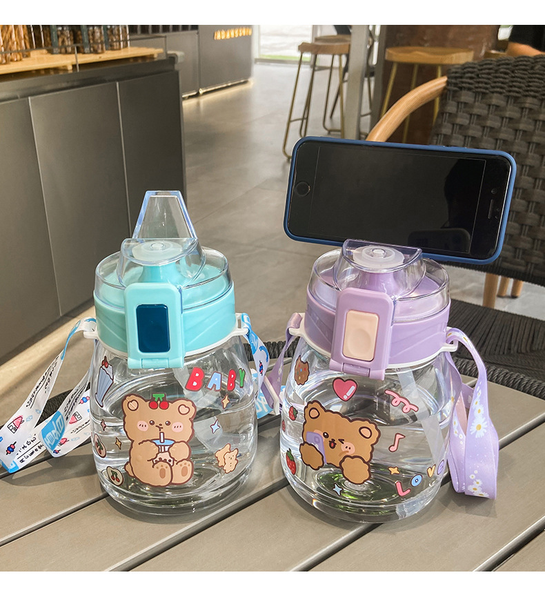 Cartoon Cute Mobile Phone Bracket Net Red Big Belly Water Cup Creative DIY Sticker Portable Lanyard Strap Student Plastic Cup
