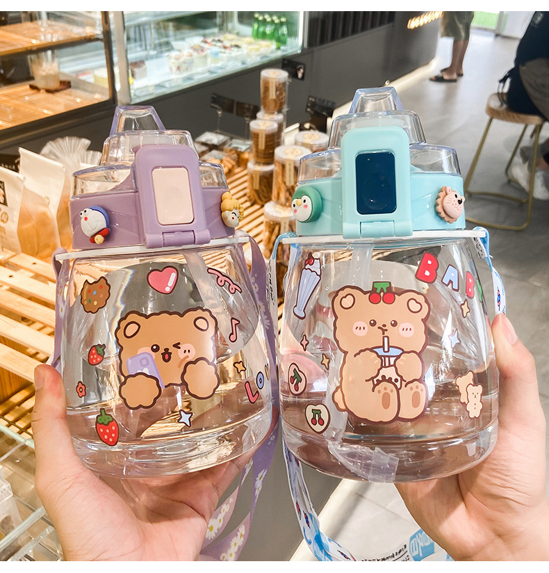 Cartoon Cute Mobile Phone Bracket Net Red Big Belly Water Cup Creative DIY Sticker Portable Lanyard Strap Student Plastic Cup