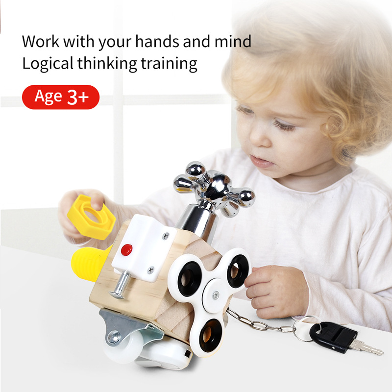 Cross-Border Amazon Children&#039;s Montessori Busy Block Puzzle Unlocking Toy Enlightenment Early Education Teaching Aids Montessori Busy Board