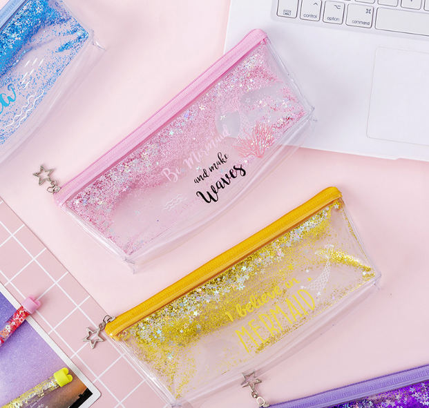 Internet Celebrity Transparent Quicksand Oil Import Student Pencil Bag Stationery Case Foreign Trade Exclusive Supply