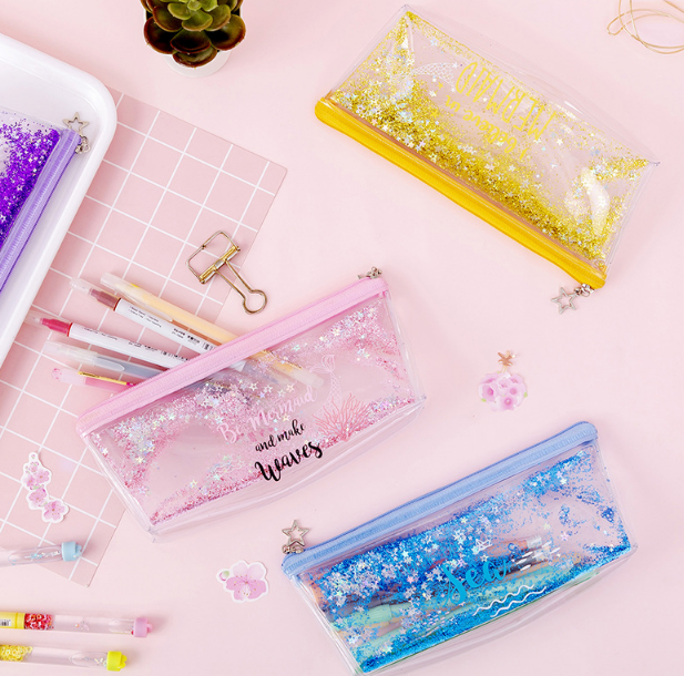Internet Celebrity Transparent Quicksand Oil Import Student Pencil Bag Stationery Case Foreign Trade Exclusive Supply
