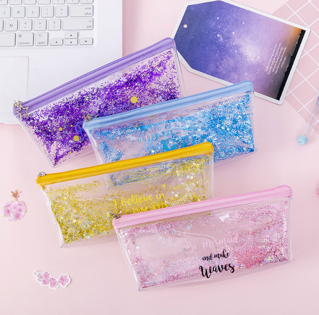 Internet Celebrity Transparent Quicksand Oil Import Student Pencil Bag Stationery Case Foreign Trade Exclusive Supply