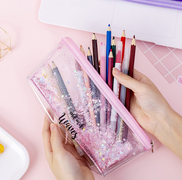 Internet Celebrity Transparent Quicksand Oil Import Student Pencil Bag Stationery Case Foreign Trade Exclusive Supply