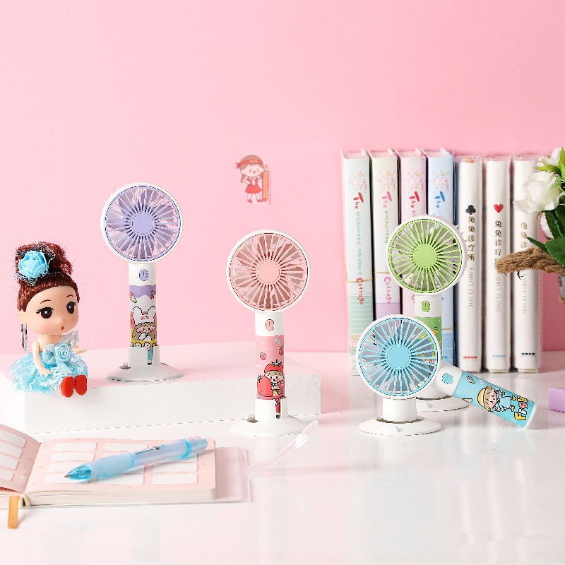 DIY Sticker Mini Cartoon Handheld Fan Lightweight Pocket Little Fan USB Charging Three Gear Night Light Fan