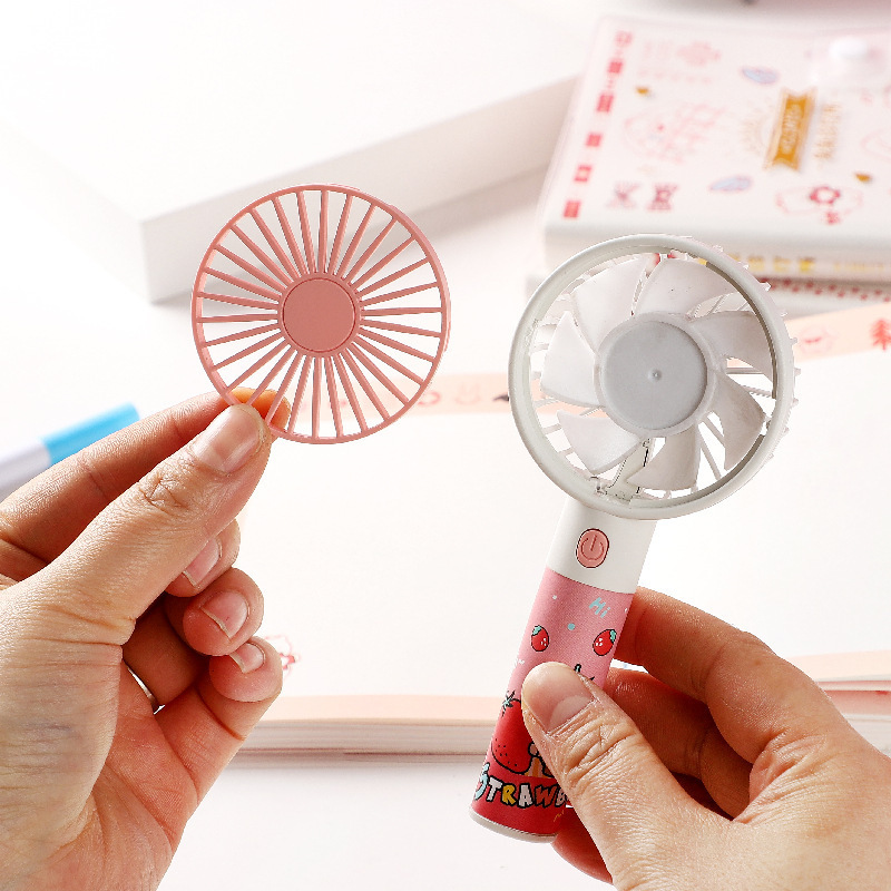 DIY Sticker Mini Cartoon Handheld Fan Lightweight Pocket Little Fan USB Charging Three Gear Night Light Fan