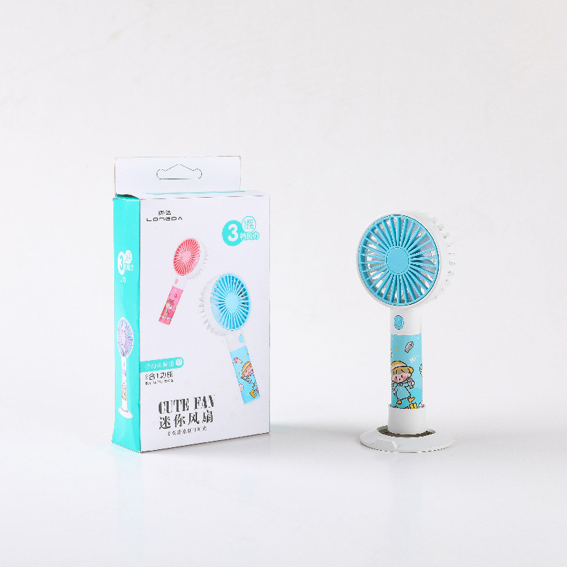 DIY Sticker Mini Cartoon Handheld Fan Lightweight Pocket Little Fan USB Charging Three Gear Night Light Fan