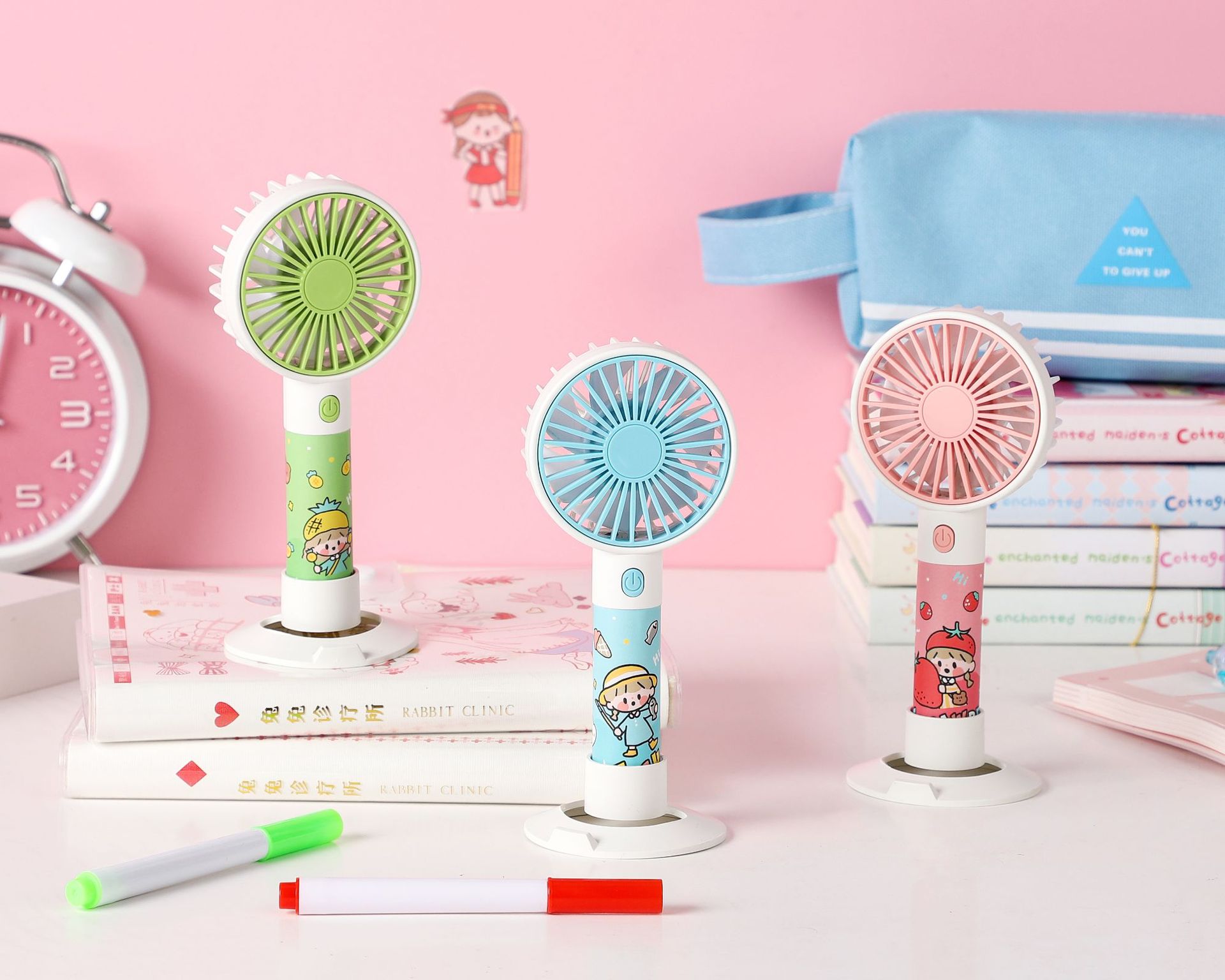 DIY Sticker Mini Cartoon Handheld Fan Lightweight Pocket Little Fan USB Charging Three Gear Night Light Fan DIY Sticker Mini Cartoon Handheld Fan Lightweight Pocket Little Fan USB Charging Three Gear Night Light Fan