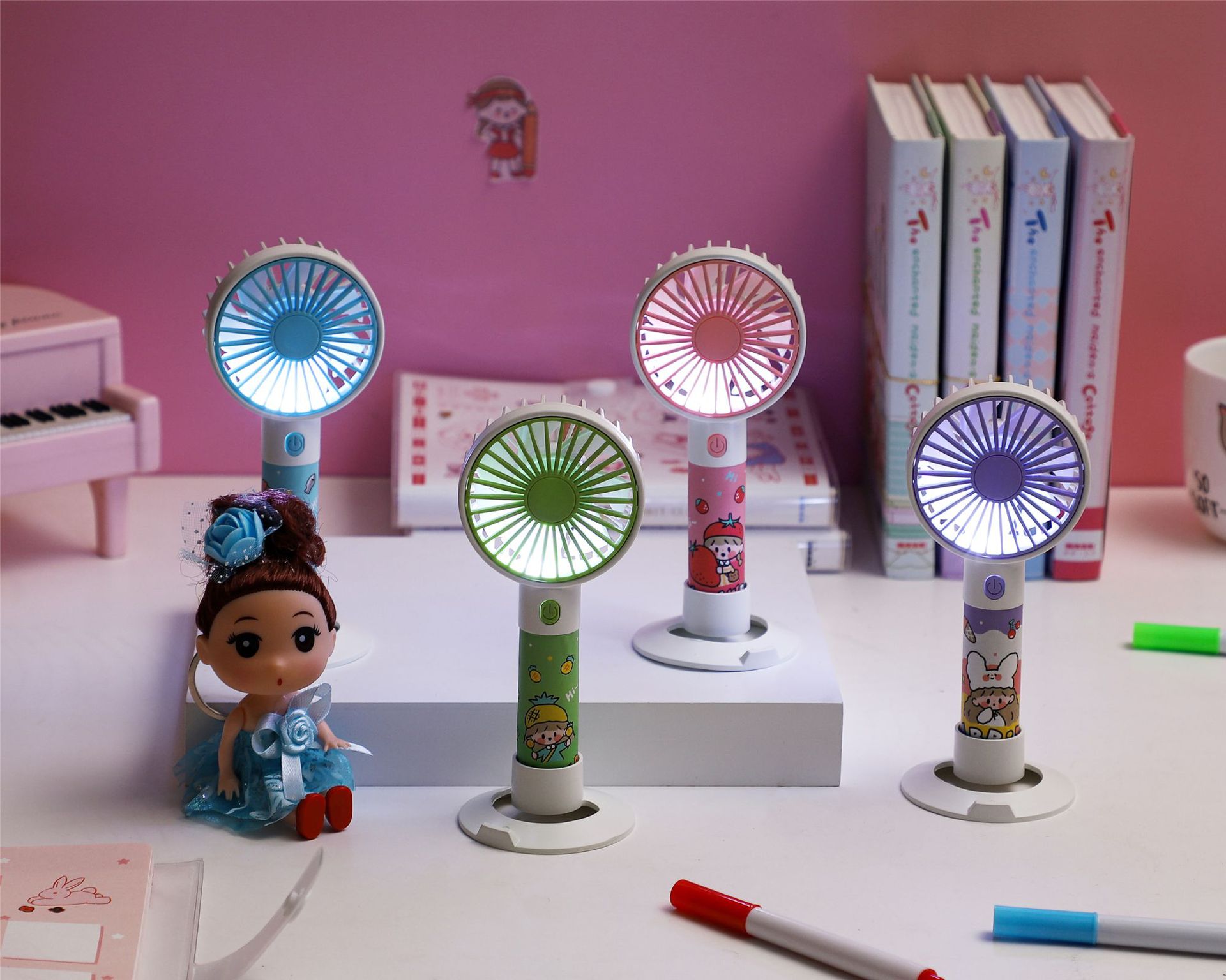 DIY Sticker Mini Cartoon Handheld Fan Lightweight Pocket Little Fan USB Charging Three Gear Night Light Fan DIY Sticker Mini Cartoon Handheld Fan Lightweight Pocket Little Fan USB Charging Three Gear Night Light Fan