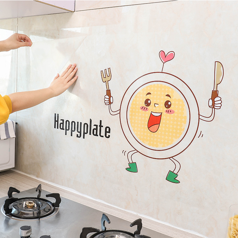 Large Kitchen Greaseproof Stickers High Temperature Resistant Household Waterproof Kitchen Ventilator Self-Adhesive Stove Sticker Cartoon Wall Sticker Tile Sticker