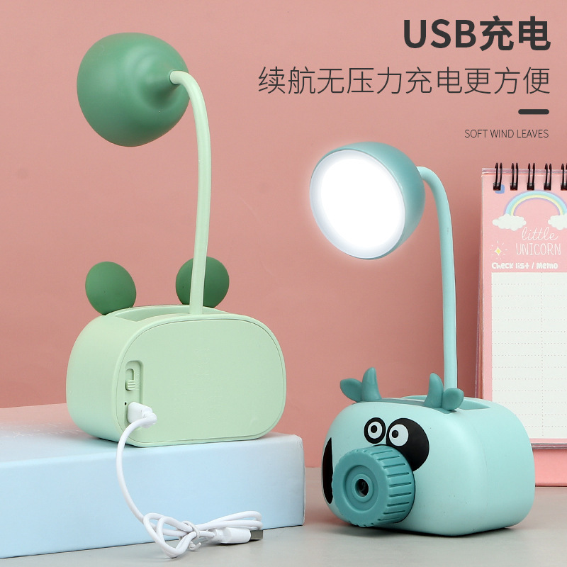 Cartoon Animal Pencil Sharper Desk Lamp Led Student Dormitory Bedroom Reading Eye Protection Desk Lamp Gift USB Charging