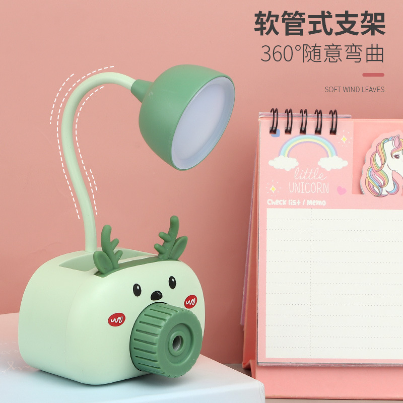 Cartoon Animal Pencil Sharper Desk Lamp Led Student Dormitory Bedroom Reading Eye Protection Desk Lamp Gift USB Charging