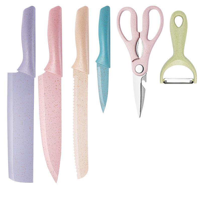 Factory Direct Supply Wheat Straw 6-Piece Set Stainless Steel Cutter Set Gift Knife Kitchen Fruit Knife Kitchen Knife