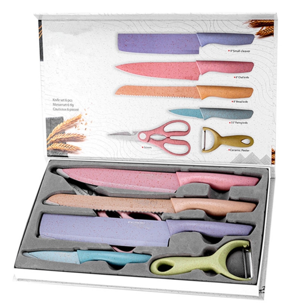 Factory Direct Supply Wheat Straw 6-Piece Set Stainless Steel Cutter Set Gift Knife Kitchen Fruit Knife Kitchen Knife Factory Direct Supply Wheat Straw 6-Piece Set Stainless Steel Cutter Set Gift Knife Kitchen Fruit Knife Kitchen Knife