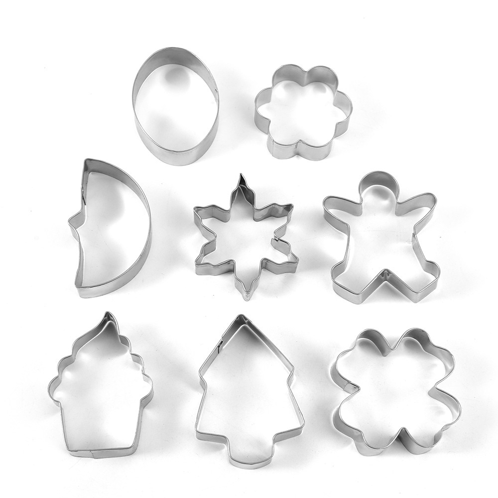 Ryj Stainless Steel Biscuit Mold Suit Kitchen DIY Biscuits Model Gingerbread Man Cookie Cutter 8-Piece Set Baking Tool