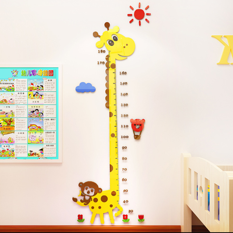 3D Acrylic Three-Dimensional Cartoon Giraffe Height Measurement Wall Sticker Height Measuring Ruler Children&#039;s Room Kindergarten Living Room Wall Sticker