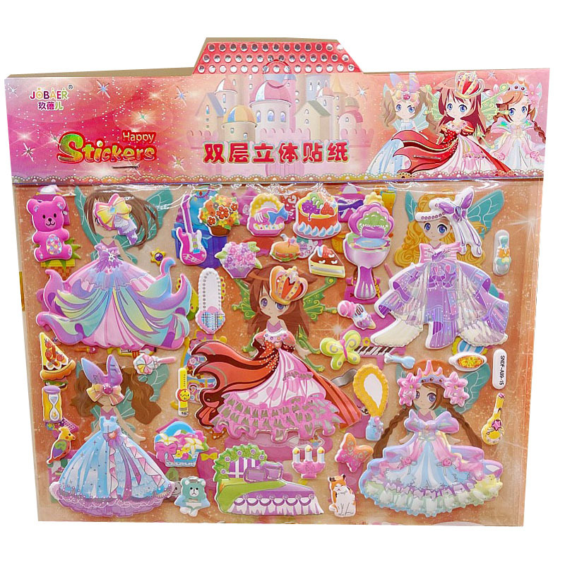 Children&#039;s Stickers Princess Dress-up Children&#039;s Cartoon Three-Dimensional Girl Dress-up Bubble Sticker Handmade Mermaid Sticker Stickers