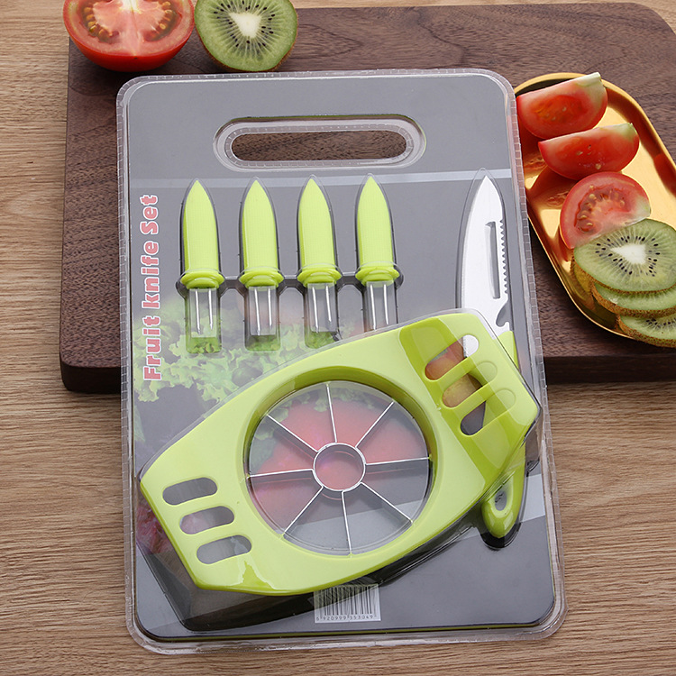 Stainless Steel Apple Cutter Multi-Functional Fruit Knife Peeler Combination Gift Knife Set Fruit Fork Cutting Board
