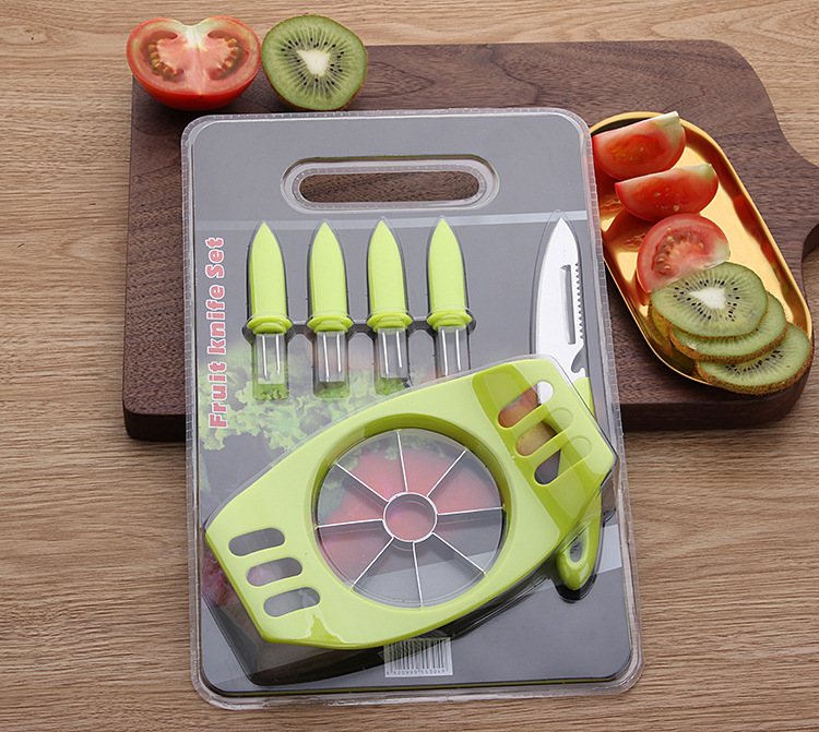 Stainless Steel Apple Cutter Multi-Functional Fruit Knife Peeler Combination Gift Knife Set Fruit Fork Cutting Board Stainless Steel Apple Cutter Multi-Functional Fruit Knife Peeler Combination Gift Knife Set Fruit Fork Cutting Board
