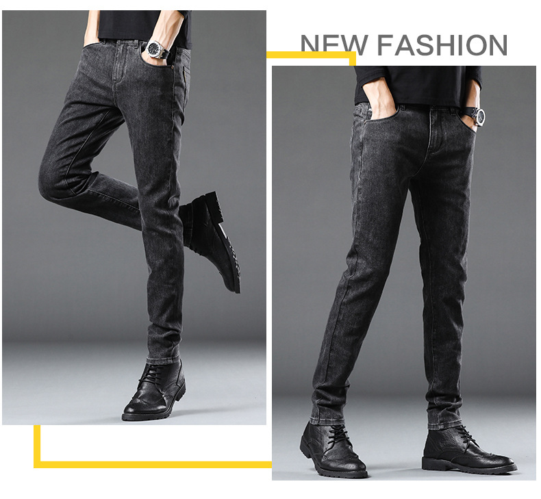 Men's Jeans 2021 New Autumn Micro Elastic Mid Waist Pencil Pants Teenagers Men's Casual Trousers Wholesale