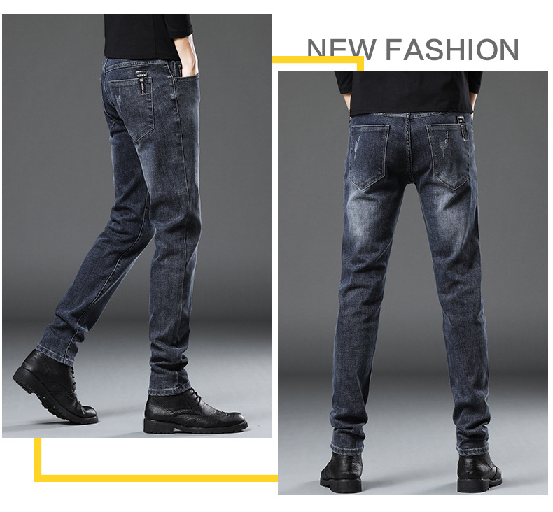 Men's Jeans 2021 New Autumn Micro Elastic Mid Waist Pencil Pants Teenagers Men's Casual Trousers Wholesale