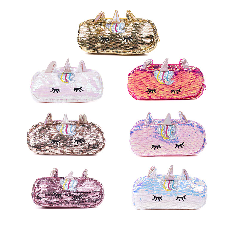 Professional Customized Creative Pencil Case Unicorn Sequins Laser Cute Cartoon Change Purse Female Pencil Case Zipper Handbag