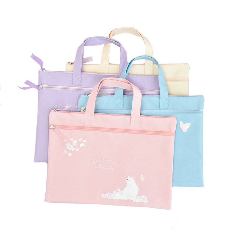Portable Document Bag B4 Double Zipper Student Large Capacity Multi-Layer Canvas Women&#039;s Simple Portable Information Bag Wholesale