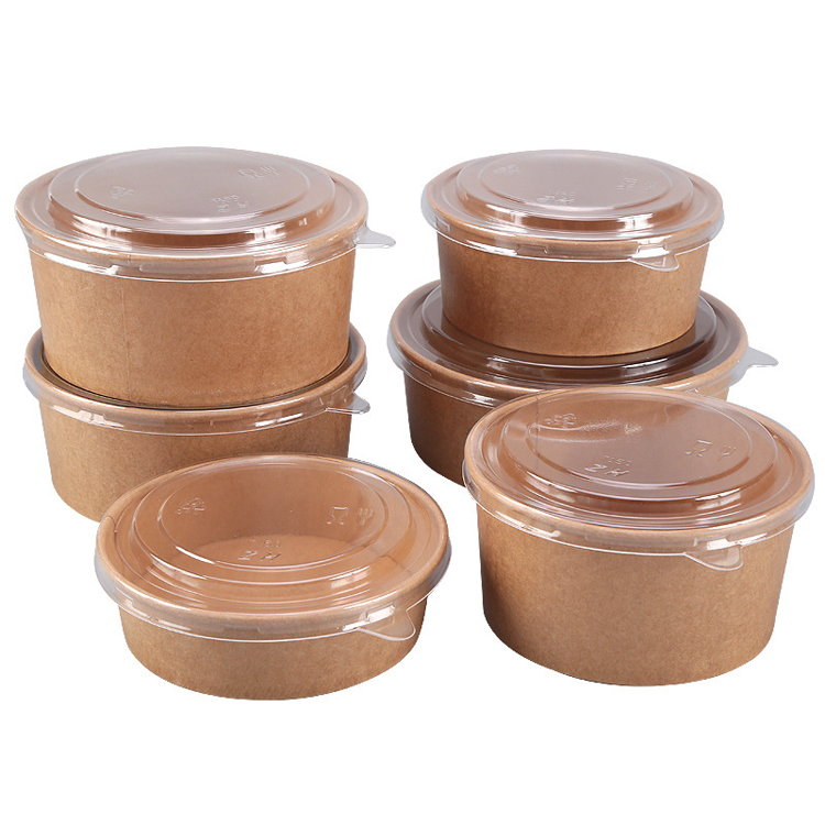 Wholesale Kraft Paper Bowl Disposable Salad Bowl Thick Paper Lunch Box Takeaway Packing Box Fruit Cutter Box Wholesale