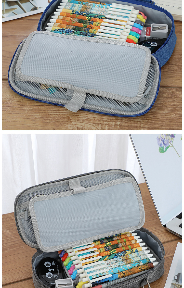 Cross-Border Simple Pencil Case Men's Large Capacity Multifunctional Stationery Box High School and College Student Women's Pencil Box Multi-Layer Wholesale