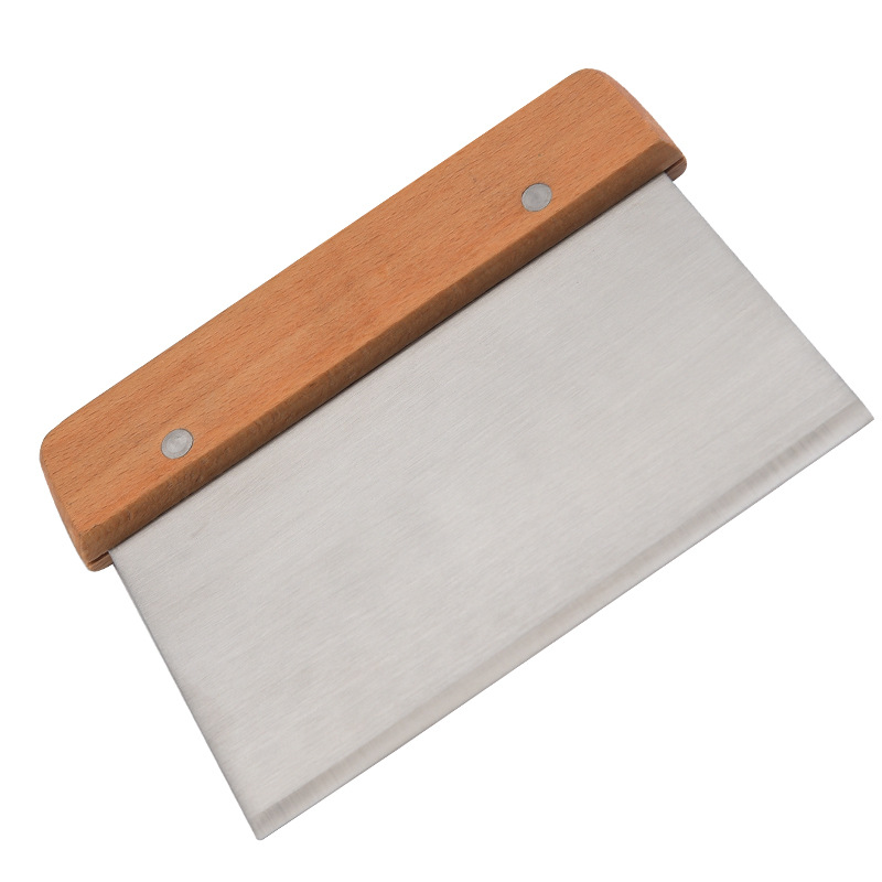 Wood Handle Flour Cutter Stainless Steel Dough Scraper Dough Cutting Rice Noodles Scraper Baking Tool Customizable