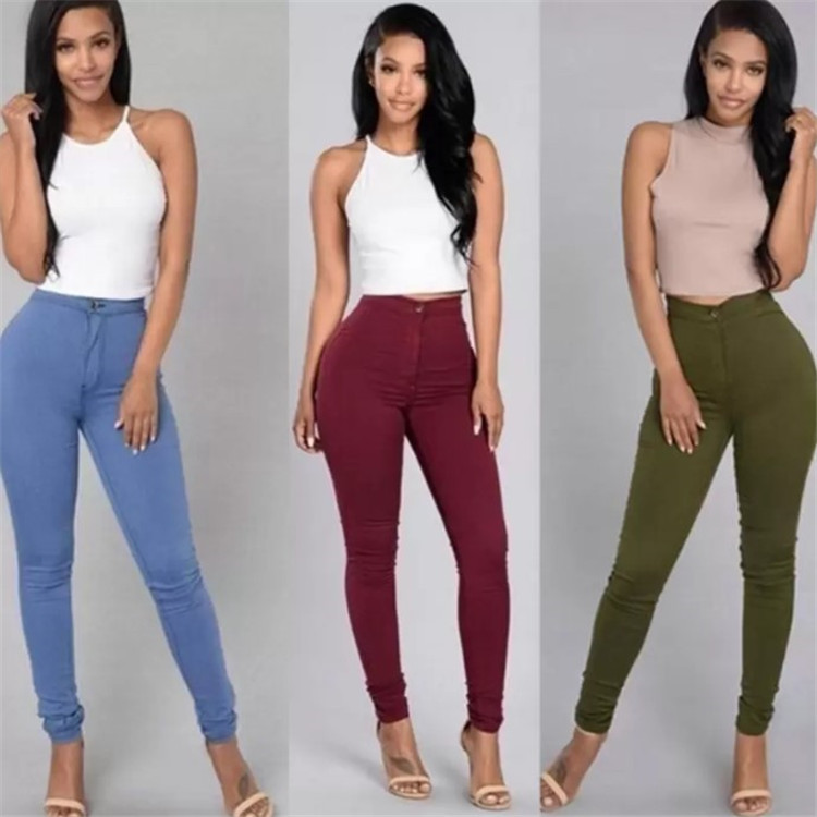 European and American Independent Station New Women's Solid Color Stretch Candy Color Pencil Slim Skinny Pants