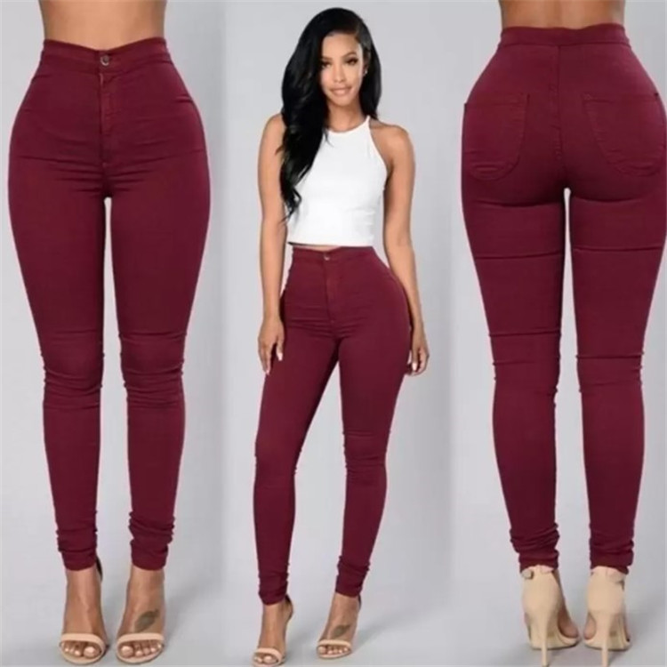 European and American Independent Station New Women's Solid Color Stretch Candy Color Pencil Slim Skinny Pants